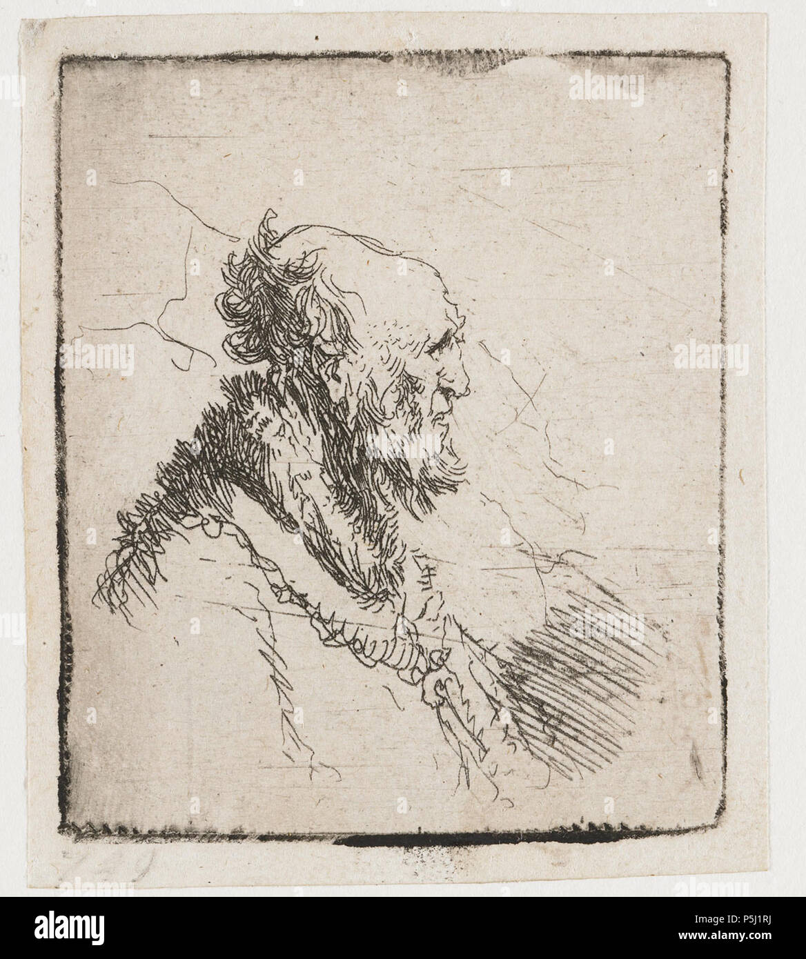 Kahlen alten Mann mit einem kurzen Bart: Profil Nach rechts ca. 1635. N/A 159 B 306 Rembrandt Stockfoto