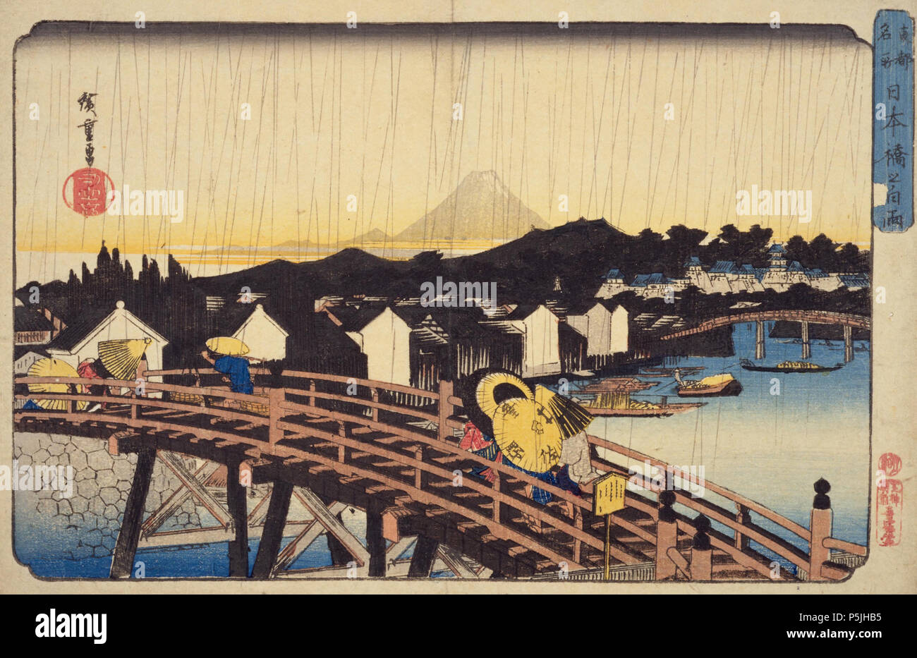 Toto meisho Nihonbashi keine shirasame (berühmte Orte von Edo Nihonbashi im Regen), Künstler Utagawa Hiroshige (1797 - 1858) Stockfoto