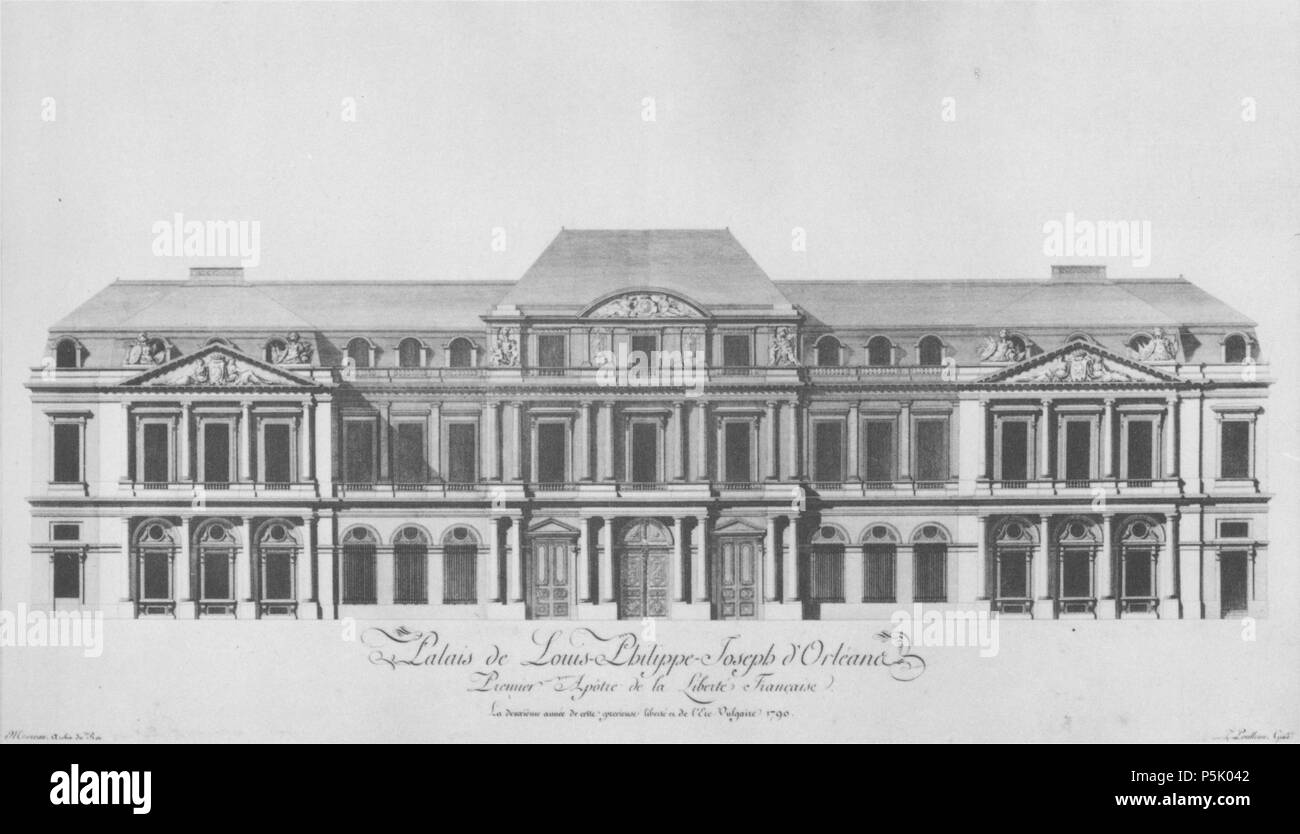 26 1790 Palais de Louis-Philippe-Joseph d'Orléans 1790 rue Saint-Honoré Fassade von Moreau - Musée Carnavalet 1988 p 158 Stockfoto