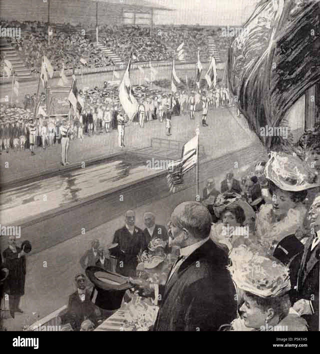 N/A. Englisch: Beginn des Vierten moderne Olympiade, der König zur Eröffnung der Olympischen Spiele. 18. Juli 1908 Flickr Upload Datum: 2009-10-31 17:46:19. Max Cowper (1860 - 1911) 32 1908 Olympics Stockfoto