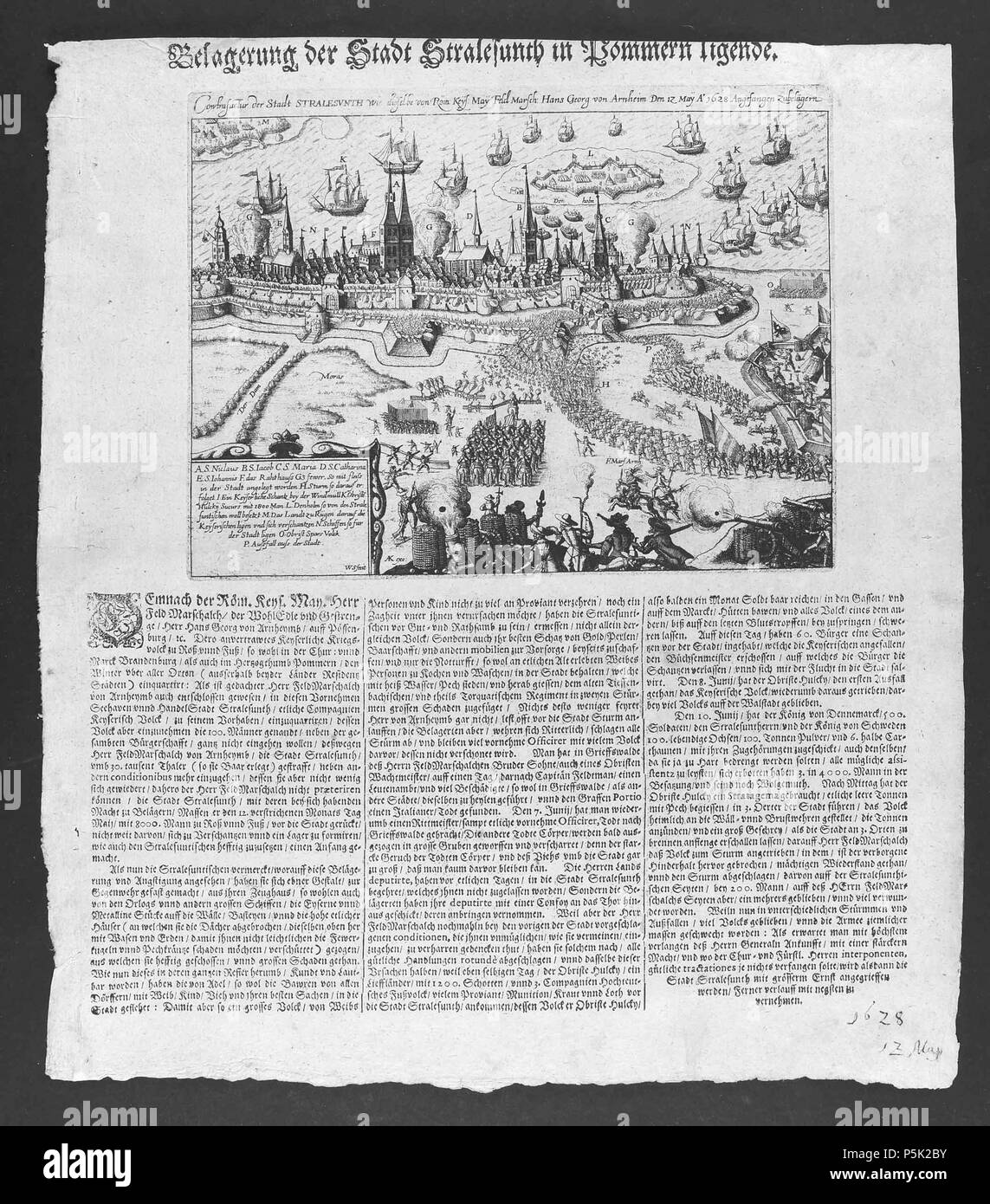 N/A. Flugblatt mit der Beschreibung der Belagerung von Stralsund. 1628. Unbekannt 35 23 676051 K 001 Stockfoto