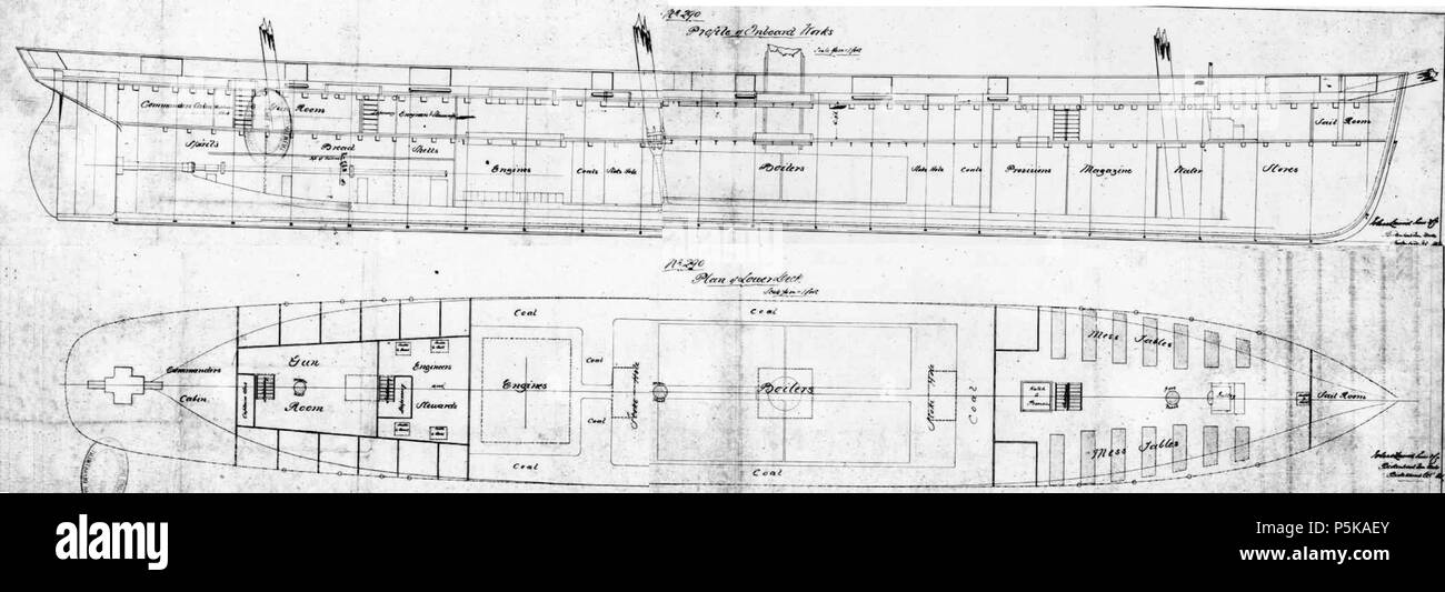 N/A. Englisch: Body plan für die CSS Alabama. 19. Von der US Naval Historical Center dank der US National Archives. 71 Alabama Pläne 1. Stockfoto