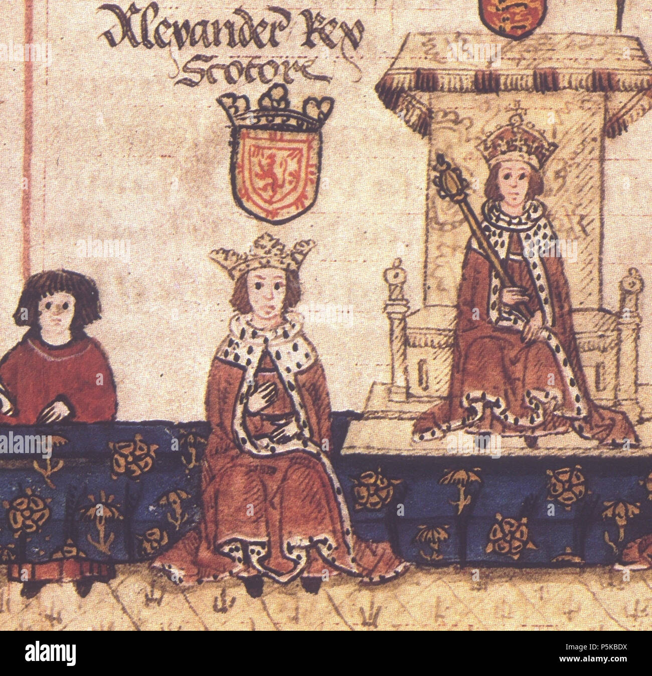 N/A. Englisch: Alexander III., König von Schottland, als Gast von Edward I. von England in der Sitzung des englischen Parlaments. 16. Dezember 2011. Unbekannt 81 Alexander III und Edward I. Stockfoto