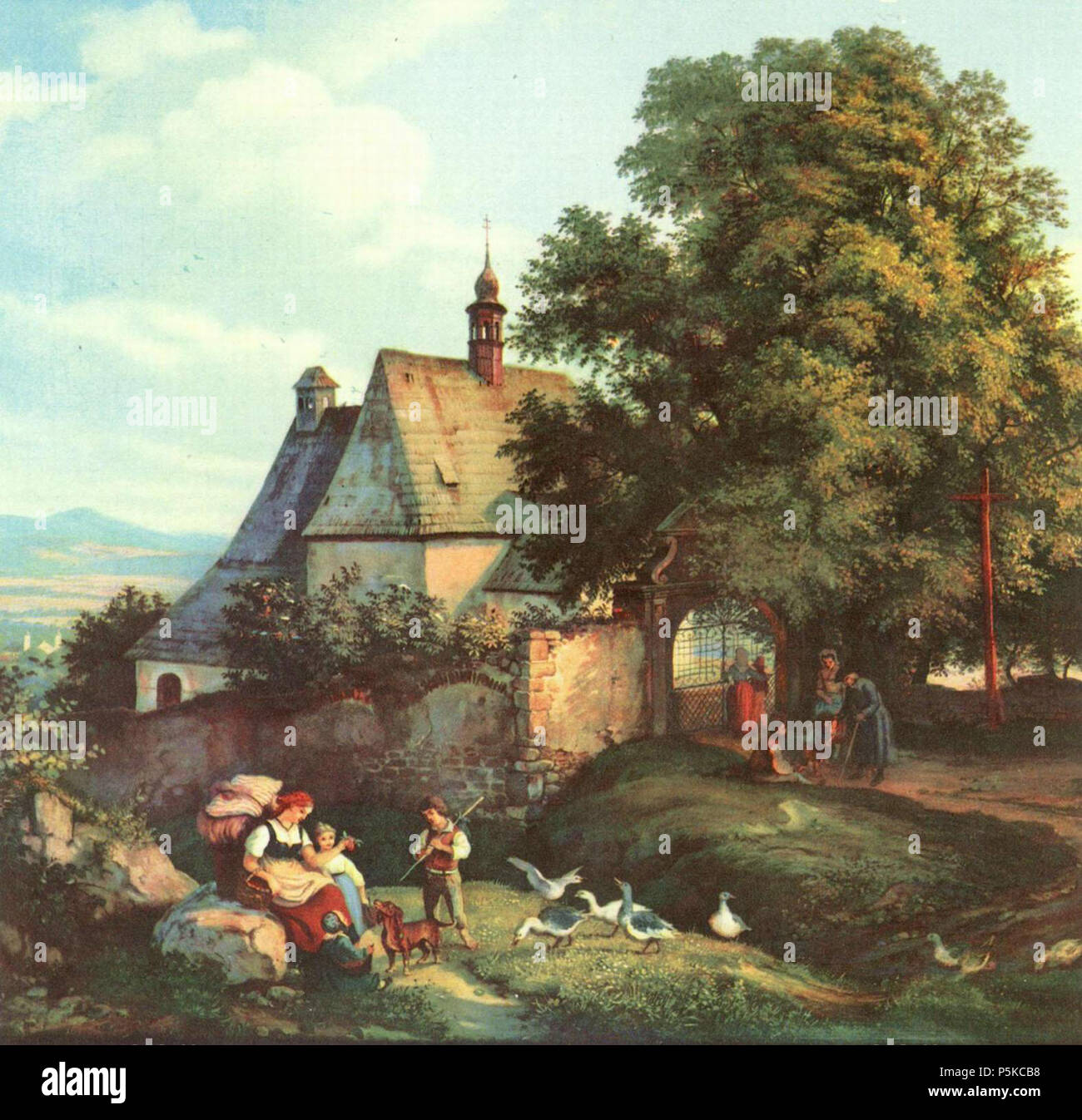 English: St.-Annen-Kirche zu Graupen in Böhmen 1836. N/A63 Adrian Ludwig Richter 024 Stockfoto