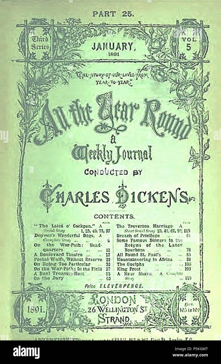 N/A. Englisch: Abdeckung von Magazin 3. Serie "das ganze Jahr" von Charles Dickens. 1891. Chapman & Hall 86 Alltheyearround 1891 Stockfoto