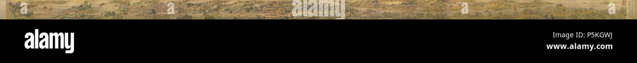 : Englisch: Entlang des Flusses während des Qingming Festival Saison (Qing Gericht Version) Deutsch: Qingming-Rolle Español: El festival Qingming junto al río Français: Vues du fleuve Pendant le Qingmingjie Italiano: lungo il Fiume Durante il Qingming Festival Português: Ao Longo do Rio Durante o Festival de Qingming 1736. N/A87 entlang des Flusses 7-119-3 Stockfoto