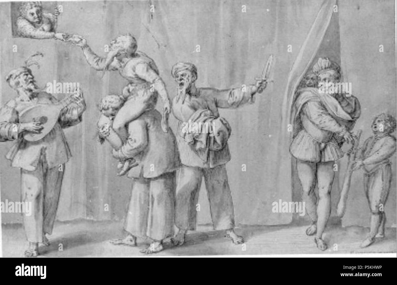 Englisch: Szene aus der Commedia dell'arte zwischen 1559 und 1618. N/A 93 Ambrosius Francken (I)-Szene aus der Commedia dell'arte Stockfoto