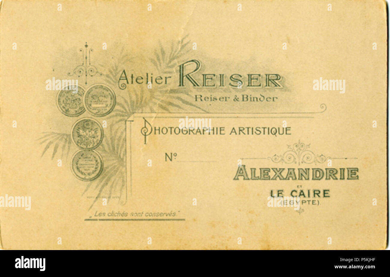 N A Englisch Andreas Reiser Visitenkarte Gedruckt Am Unteren Linken Rand Atelier Reiser Auf Der Rechten Seite Alexandrie Et Le Caire Egypte Hinten Vertikal Zentrieren Atelier Reiser Reiser Binder Artistique N Alexandrie Et Le Caire