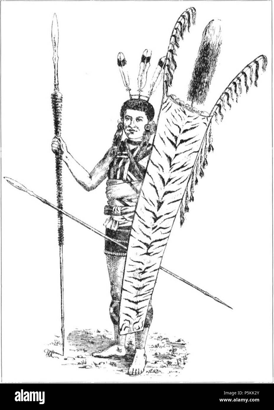 N/A. Eine Skizze einer angami Naga Krieger. 1875. Robert Gosset Woodthorpe (1844-1898) 101 Angami Naga 1875 Stockfoto