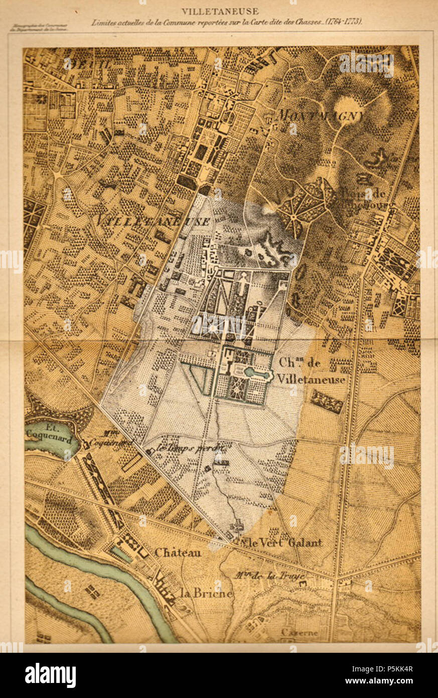 N/A. Villetaneuse Carte des Chasses, reproduite dans la Monographie sur Villetaneuse de l'Etat de communes de la Seine à la fin du XIXe siècle (Montévrain, 1896). 1773 scanné par Claude Villetaneuse 278 Carte des chasses Villetaneuse Stockfoto