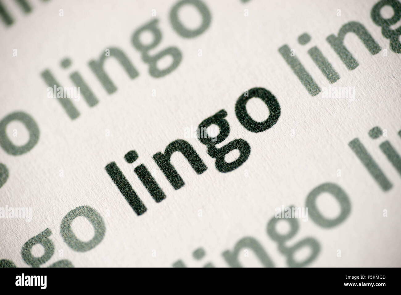 Lingo Word Makro auf weißem Papier gedruckt Stockfoto