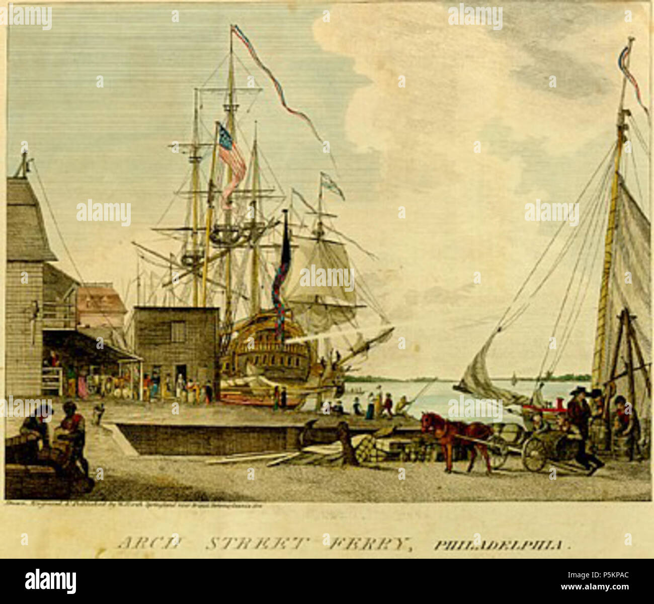 N/A. Arch Street Fähre in Philadelphia. 1800. Stich von William Birke, von der Stadt Philadelphia, 1800 Independence National Historical Park 119 Arch Street Fähre Stockfoto