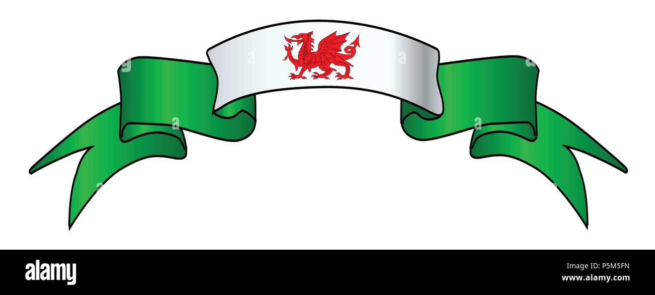 Weißem und grünem Satin Waliser das Symbol über einen weißen Hintergrund der Multifunktionsleiste Stock Vektor
