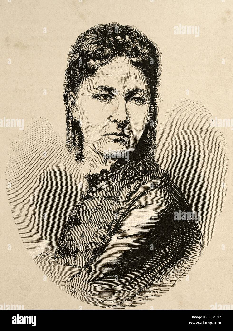 Maria Vittoria dal Pozzo (1867-1876). Königin von Spanien. Erste Frau von König Amadeo I von Spanien. Gravur in der spanischen und amerikanischen Illustration, 1870. Stockfoto