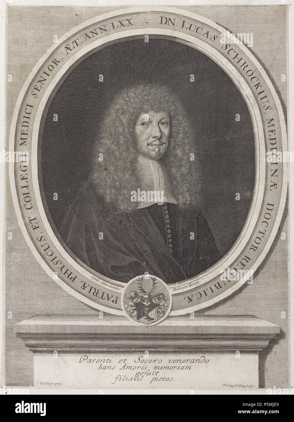 N/A. Grafik aus dem Klebeband Nr. 3 der Fürstlich Waldeckschen Hofbibliothek Arolsen Motiv: Lucas Schröck (1646-1730), Mediziner und Naturforscher. 17. Jahrhundert. J. Weidner/Philipp Kilian 135 Arolsen Klebeband 03 461 Stockfoto