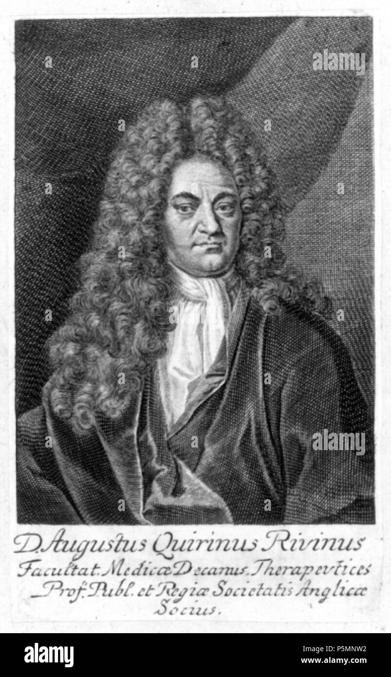 N/A. English: August Quirinus Rivinus (* 9. Juni 1652; † 20. November 1723), deutscher Mediziner und Botaniker. Français: August Quirinus Rivinus (9. Dezember 1652 - 20. Dezember 1723), médecin et botaniste Allemand. 1700. Martin Bernigeroth (1670-1733) 152 August Quirinus Rivinus Stockfoto