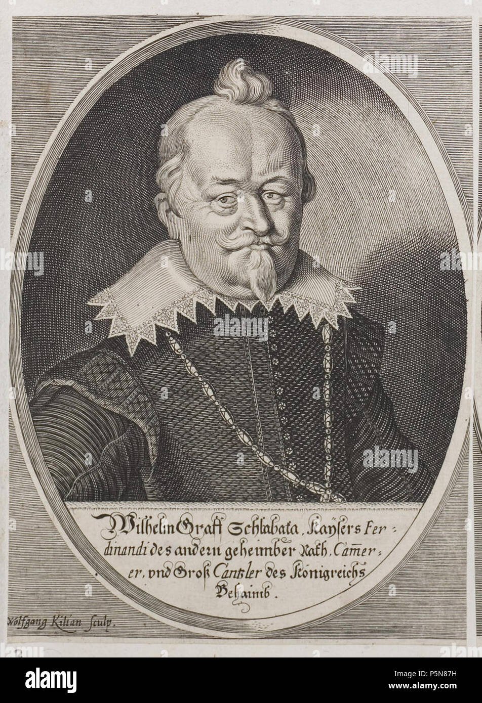 N/A. Grafik aus dem Klebeband Nr.2 der Fürstlich Waldeckschen Hofbibliothek Arolsen Motiv: Wilhelm Slavata von Chlum und Koschumberg, Oberstkanzler von Böhmen, Opfer des Prager Fenstersturzes von 1618. 17. Jahrhundert. Wolfgang Kilian (1581 - 1663) Beschreibung Deutsche Graveur Geburtsdatum / Tod 10. Mai 1581 1662 oder 1663 Ort der Geburt / Tod Augsburg Augsburg Arbeit Standort Augsburg Authority control: Q 998339 VIAF: 17495674 ISNI: 0000 0001 2122 6453 ULAN: 500008347 85194981 LCCN: n Open Library: OL 1160085 ein WorldCat 132 Arolsen Klebeband 02 163 3 Stockfoto