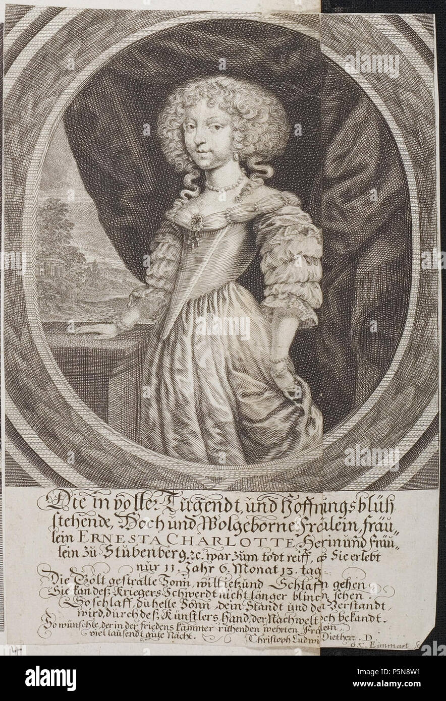 N/A. Grafik aus dem Klebeband Nr.2 der Fürstlich Waldeckschen Hofbibliothek Arolsen Motiv: ernesta Charlotte von Stubenberg (1666-1678), Tochter von Georg Augustin von Stubenberg. 17. Jahrhundert. Georg Christoph Eimmart (1638-1705) Alternative Namen Georg Christoph Eimmart Beschreibung deutscher Kupferstecher, Mathematiker und Astronom Geburtsdatum / Tod 22. August 1638 zum 5. Januar 1705 Ort der Geburt / Tod Regensburg Heidelberg Authority control: Q 470428 VIAF: 2604336 ISNI: 0000 0000 78189406 ULAN: 500011894 LCCN: Nr: 36589616 00022403 NLA WorldCat 133 Arolsen Klebeband 02 431 4. Stockfoto