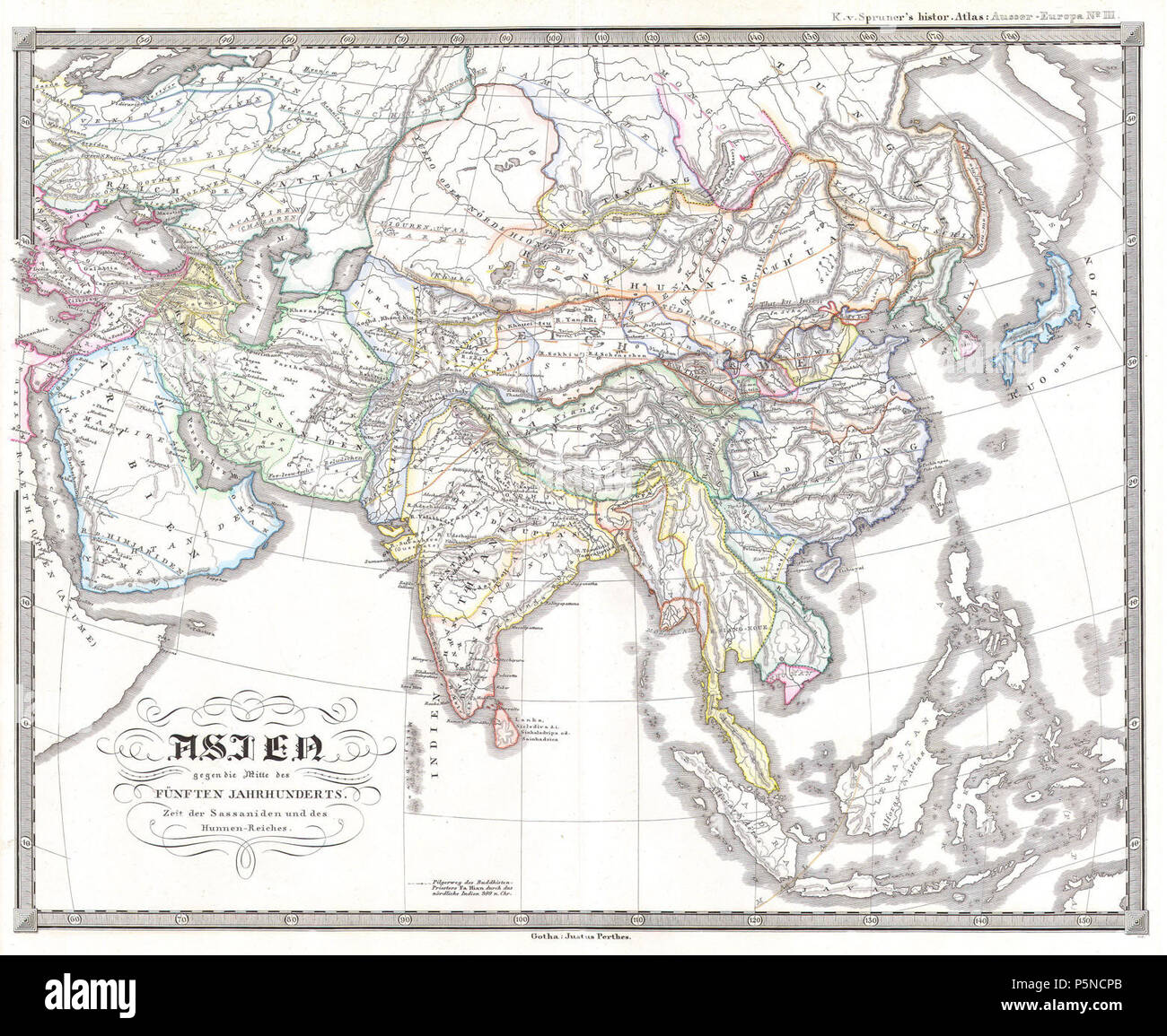1855 Spruner Karte von Asien im 5. Jahrhundert (Sassanidenreich) - Geographicus - AsienFunften - spruneri-1855. Stockfoto