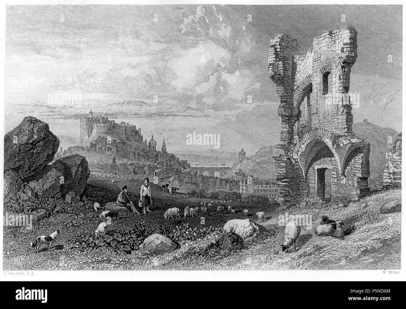 N/A. Edinburgh, von St Anthony's Chapel Stich von William Miller nach C Stanfield, Waverley Romane vol iii veröffentlicht (Abbotsford Edition). Walter Scott. Edinburgh und London: Robert Cadell, Houlston & Stoneman 1842 - 1847. 1843. William Miller (1796-1882) Alternative Namen William Frederick ich Miller; William Frederick, ich Miller Beschreibung schottischen Graveur Geburtsdatum / Tod 28. Mai 1796 vom 20. Januar 1882 Ort der Geburt / Todes Edinburgh Sheffield Authority control: Q 2580014 VIAF: 75215312 ISNI: 0000 0000 6708 7623 ULAN: 500003200 LCCN: n 82240733 Oxford Dict.: 18745 WorldCat 4 Stockfoto