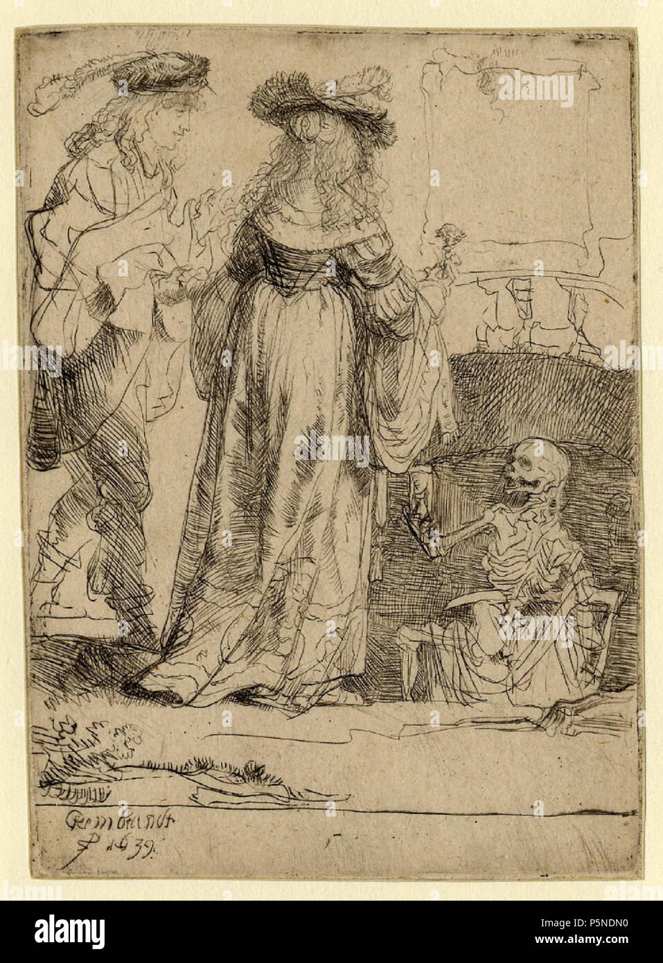 Der Tod erscheint ein ANGETRAUTEN Paar aus einem offenen Grab 1639. N/A 158 B 109 Rembrandt Stockfoto