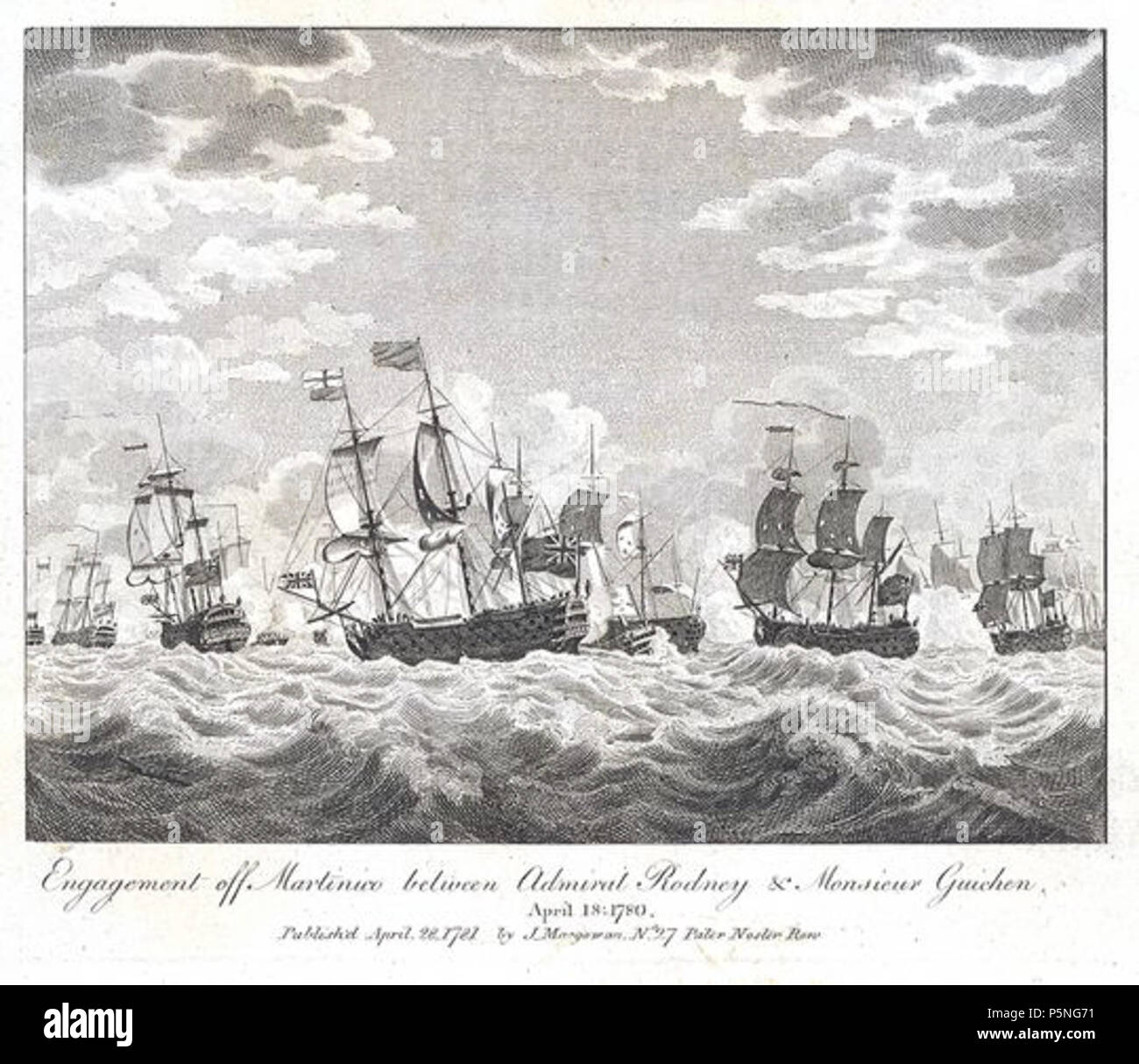N/A. Englisch: Schlacht von Martinique, 17. April 1780. Français: Bataille de la Martinique, le 17 avril 1780. 1781. James MacGowan 176 Bataille de la Martinique entre Rodney et Guichen 17 avril 1780 Stockfoto
