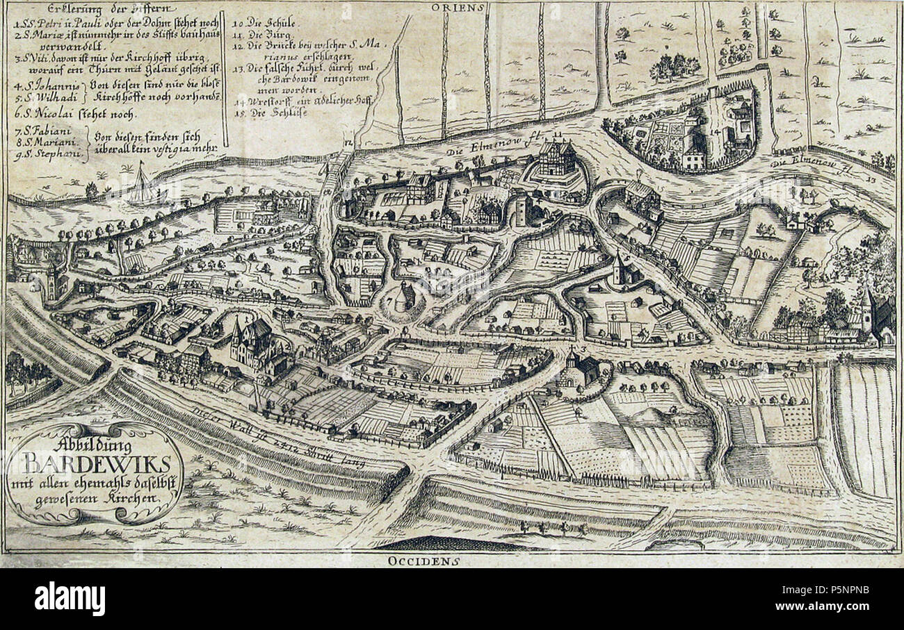 N/A. Siehe Abb. Bardewicks, aus: Ch. Schlöpke: chronicon oder Beschreibung der Stadt und des Stifts Bardewick. Lübeck 1704. 1704. Unbekannt 170 Diesem 1704 img, 01. Stockfoto