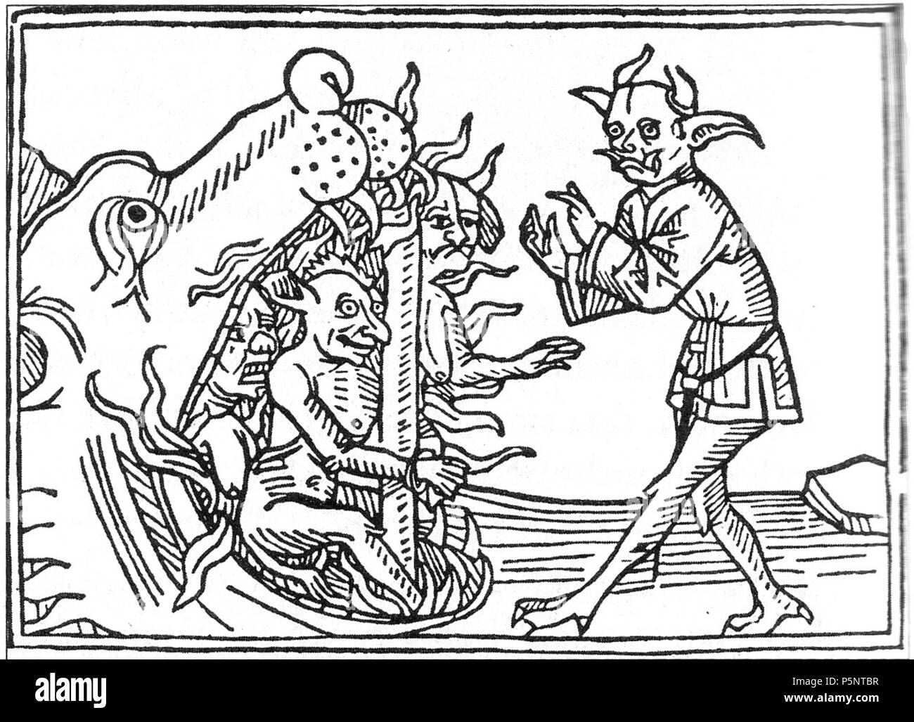 N/A. Belial in Holzschnitt, Augsburg 1473 (aus "Lexikon der Monster, Geister und Dämonen' von Felix Bormann). 1473. Diese Datei fehlt, Informationen zum Autor. 184 Beliar Stockfoto