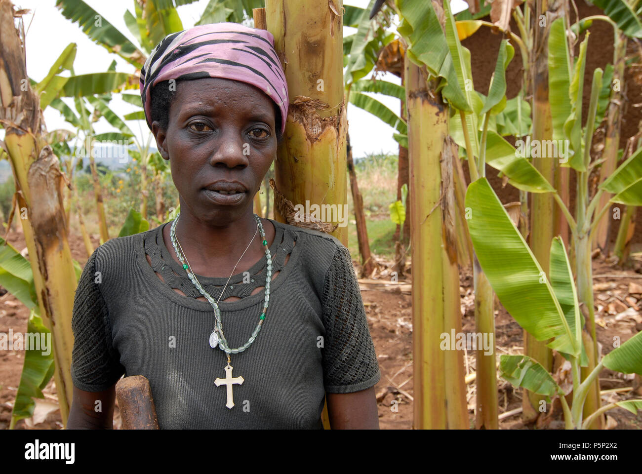 Speichern in der Nähe von Butare, Ruanda, Völkermord überlebende Tutsi Frau Odetta Twilingimana, die ihren Ehemann während des Genozids von 1994 verloren hat, wurde er von einem Hutu neighboor/RUANDA Speichern bei Butare, Ueberlebende des Genozid, Tutsi Frau Odetta Twilingimana Hut stand Mann waehrend des Voelkermord 1994 verloren, er wurde von einem Nachbarn ermordet Hutu getötet Stockfoto