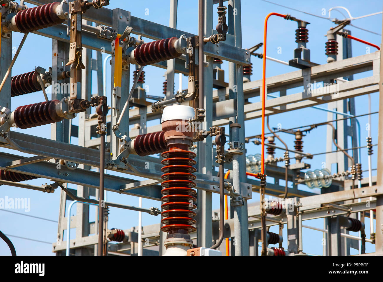Power Station Struktur Detail. Energie Anlage. Elektrische Produktion. Hohe Spannung Stockfoto