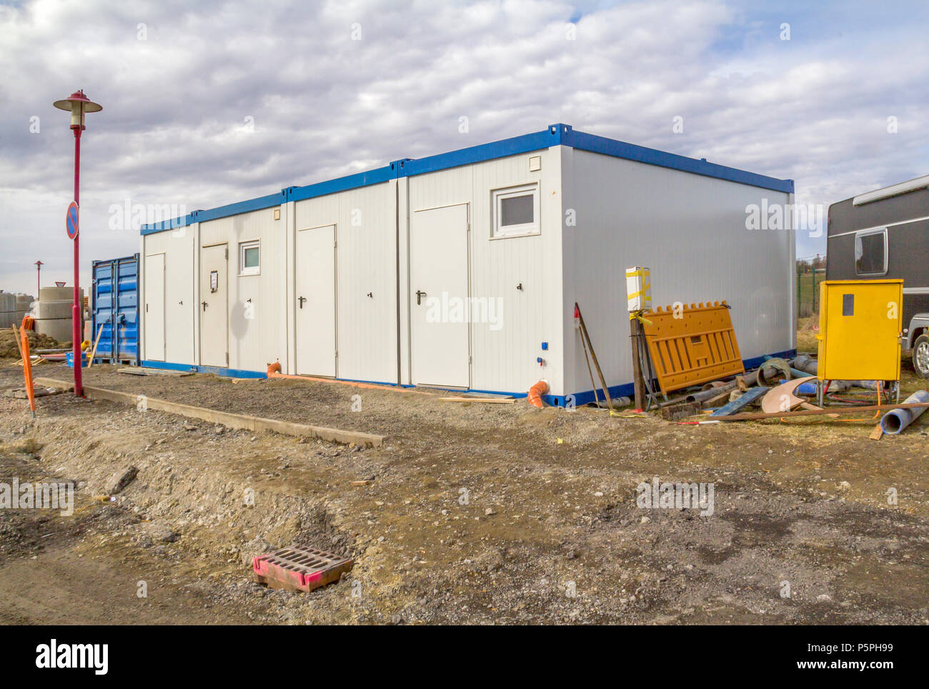 Baustelle einschließlich einige Mobilheime Stockfoto