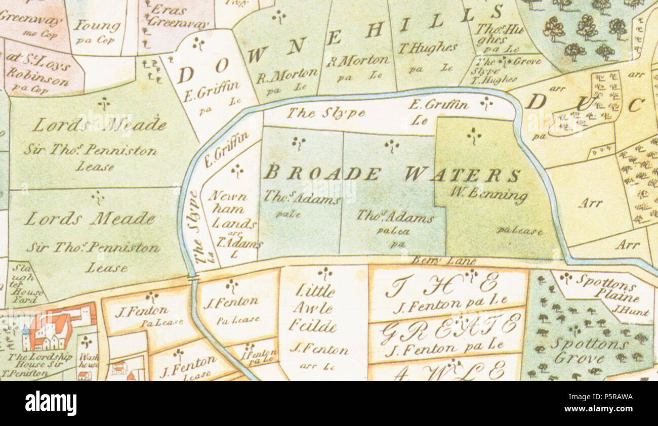 N/A. Englisch: Broadwater Farm: Detail der 1619 Karte von der Pfarrei von Tottenham, Middlesex (jetzt im Londoner Stadtteil Haringey). 1619. Thomas Clay [1] 238 Broadwater Farm, 1619 Stockfoto