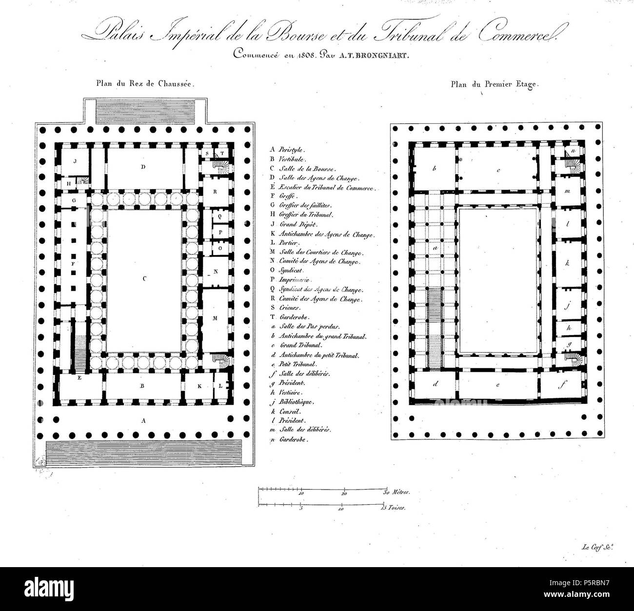 241 Brongniart - Pläne du Palais de la Bourse de Paris et du cimetière Mont-Louis, II. Stockfoto