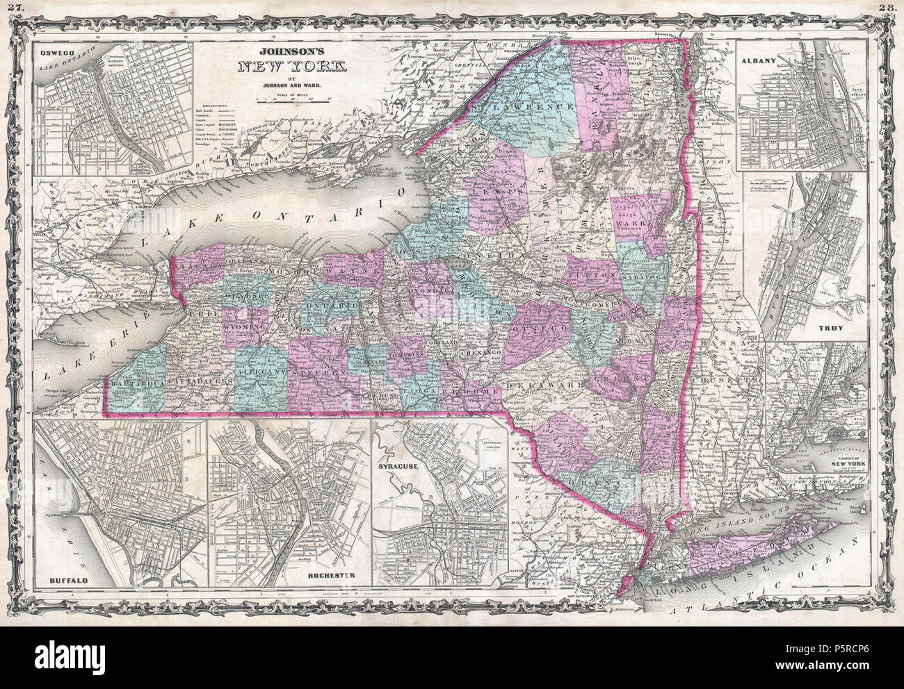 1862 Johnson Karte von New York State-Geographicus-NY-Johnson-1862. Stockfoto