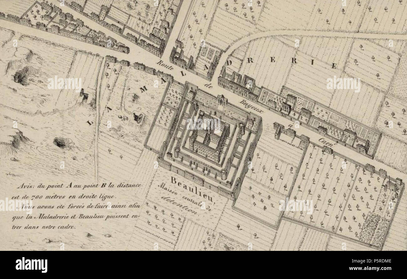 N/A. Français: Plan de La Maladrerie au Milieu du XIXe siècle. ca. 1850. Arsène Le Cointe 262 Caen plan lecointe Maladrerie Stockfoto