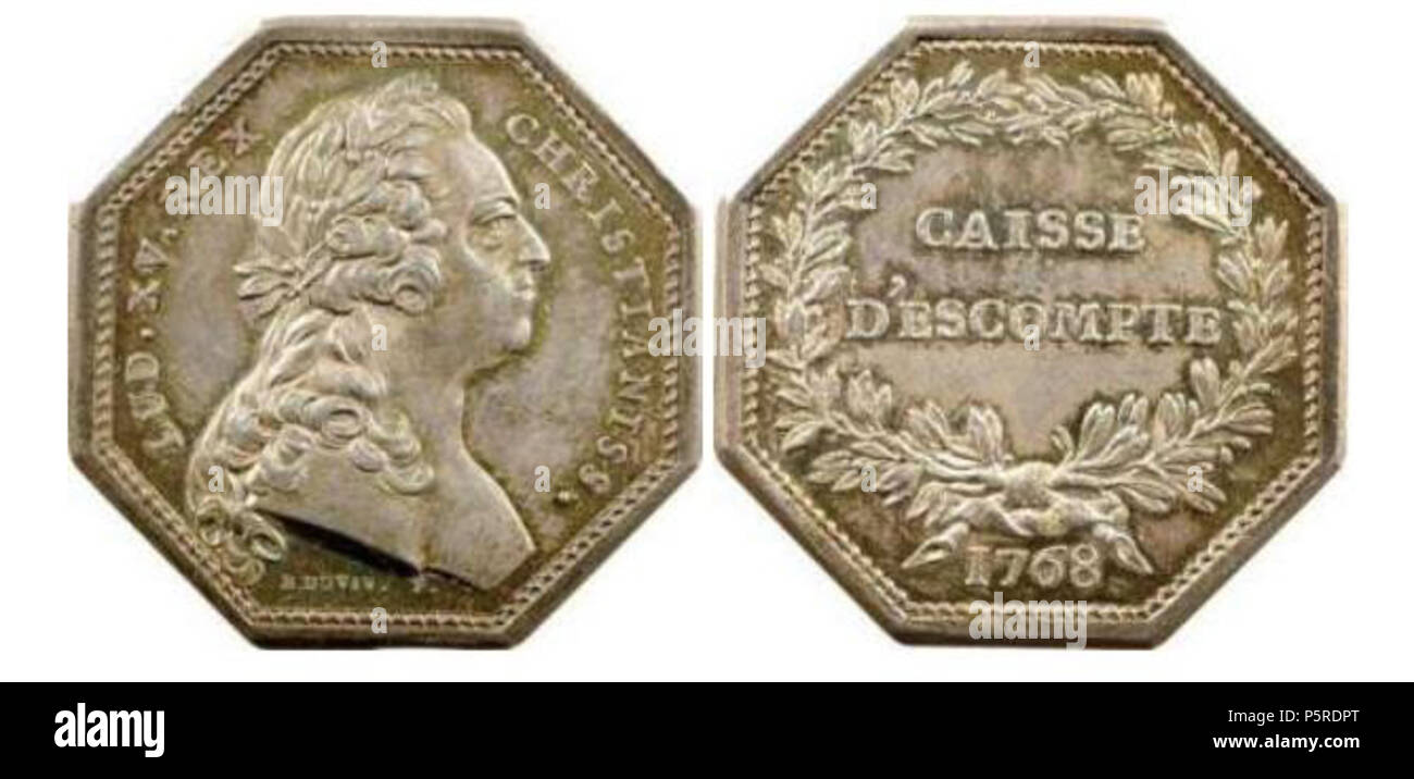 N/A. Français: Jeton de la Caisse d'Escompte (1767-1769) en 1768, gravé par Benjamin Duvivier. Argent: 17,85 g-Dim. : 33 mm. 1768. Scanner (Gravure de Benjamin Duvivier, 1730-1819) 263 Caisse escompte Jeton Stockfoto