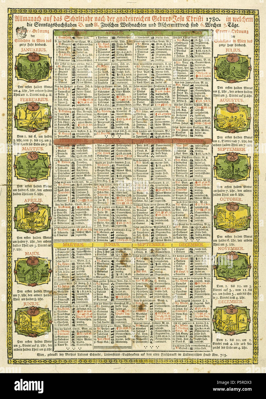 N/A. Almanach auf das Schaltjahr... 1780, Wien, gedruckt bey Mathias Andreas Schmidt 1779. 1780. Unbekannt 263 Kalender Wien 1780 Stockfoto