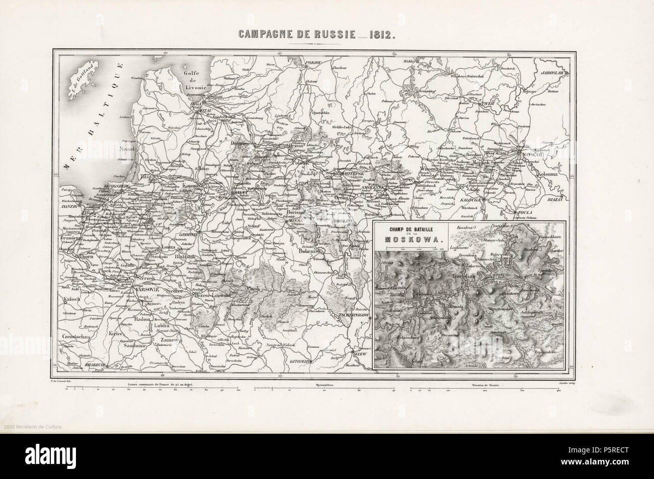 Campagne de Russie 1812: [carte miliaire]. Coordenadas: E 15 30'-E 37 30'/58 5 N 37 30 N'. Meridiano de París, Entlasten: morfográfico, Con Champ de la bataille de Mookowa. 1867. N/A 265 Campagne de Russie 1812, Carte miliaire Stockfoto