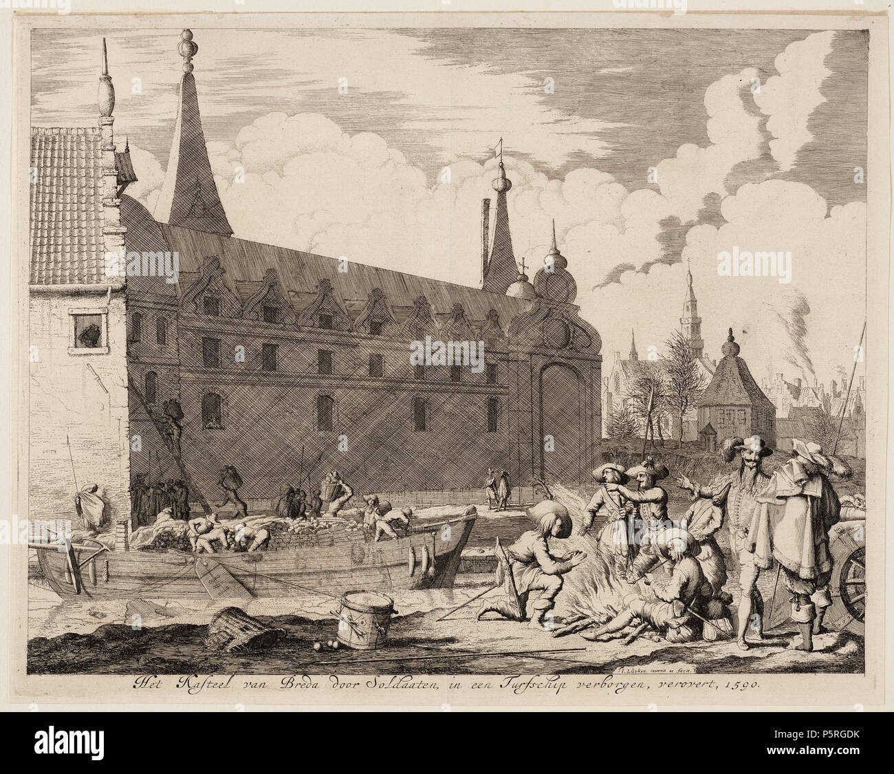 N/A. Nederlands: Veroveringe Van 't Kasteel Van Breda Tür soldaaten, in een turfschip verborgen, Ao 1590. 1681. Jan Luyken (1649 - 1712) Beschreibung der Niederländischen Stecher, Dichter, Maler und Schriftsteller Geburtsdatum / Tod 16. April 1649 5. April 1712 Ort der Geburt / Todes Amsterdam Amsterdam arbeiten Zeitraum von ca. 1666 bis 1712 Standort Amsterdam Authority control: Q 87466 VIAF: 9885051 ISNI: 0000 0001 2276 2741 ULAN: 500000444 80063147 LCCN: n NLA: 35315708 WorldCat 233 BredaTurfschip Stockfoto