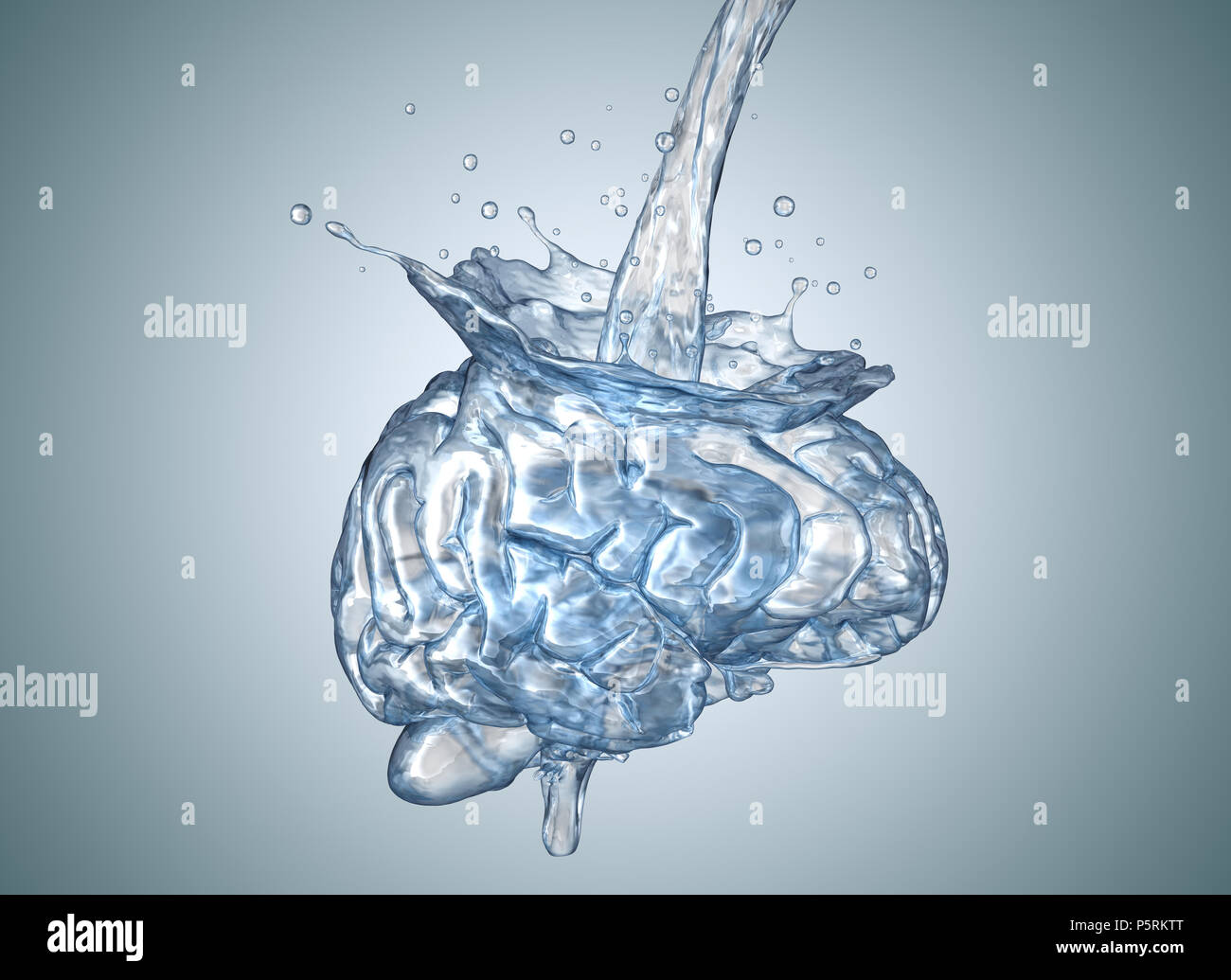 Das Gehirn wird mit Wasser gefüllt. 3D-Darstellung Stockfoto
