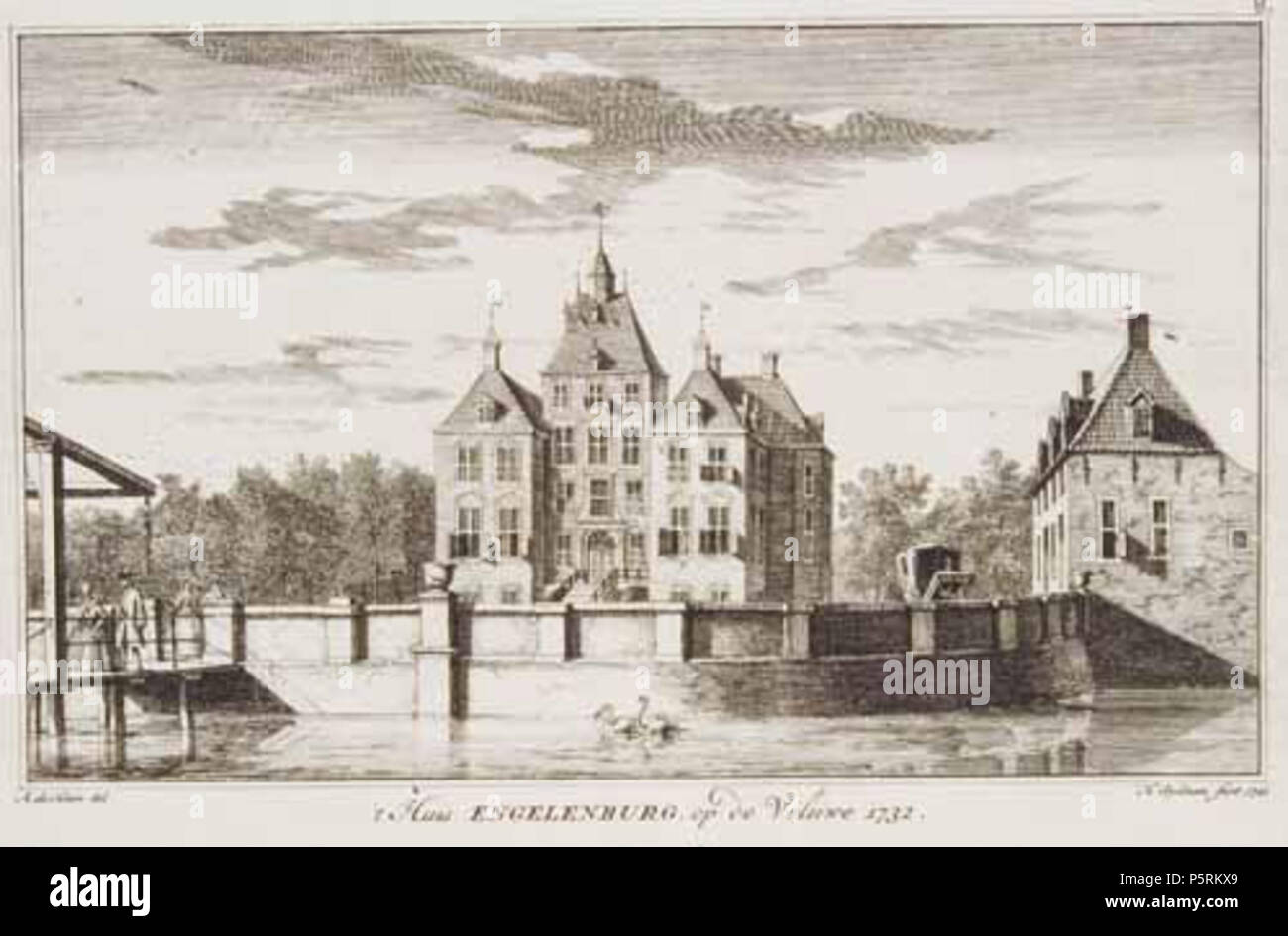 N/A. Englisch: Schloss Engelenburg vor spanischen Zerstörung von 1624 Nederlands: Kasteel Engelenburg voor de Spaanse verwoesting van 1624. 1732. Haën, Abraham de; Spilman, Hendrik 515 Engelenburg Stockfoto