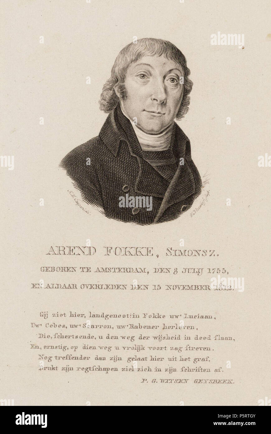 N/A. Deutsch: Beschreibung Arend Simonsz Fokke (04-07-1755 / 15-11-1812) Boekverkoper en dichter te Amsterdam. Afmetingen: 219 x 139 mm. (Blad) Documenttype prent Vervaardiger Caspari, Hendrik Willem (1770-1829) Walraad Nieuwhoff, S. (1790-1837) Collectie Collectie Stadsarchief Amsterdam: tekeningen en prenten Datering 1813 Ca. Geportretteerde Fokke Simonsz, A. Inventarissen Http://archief.amsterdam/archief/10097/010097008448 Afbeeldingsbestand 010097008448. ca. 1813. Caspari, Hendrik Willem (1770-1829) 280 Caspari, Hendrik Willem (1770-1829), Afb 010097008448 Stockfoto