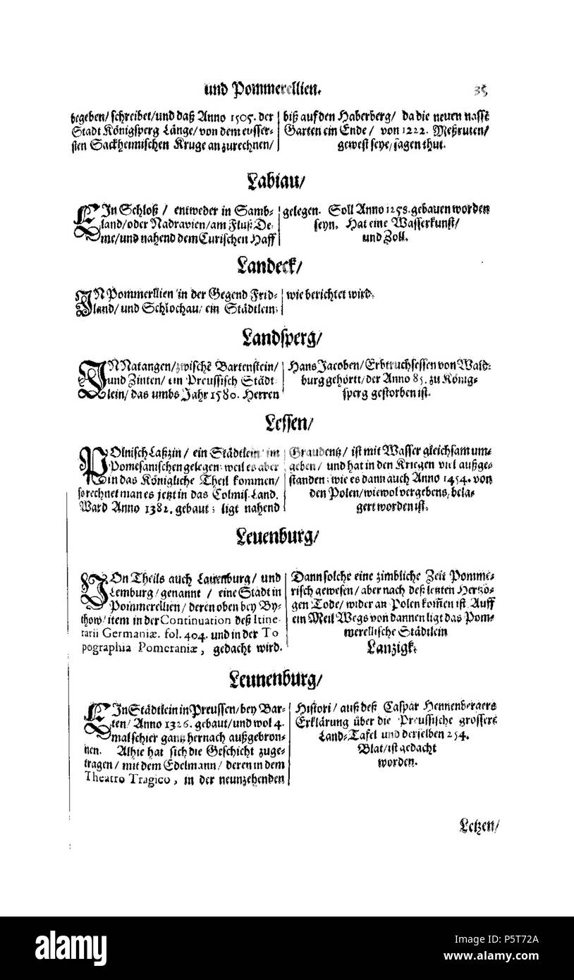 424 De Merian Electoratus Brandenburgici et Ducatus Pomeraniae 456 Stockfoto