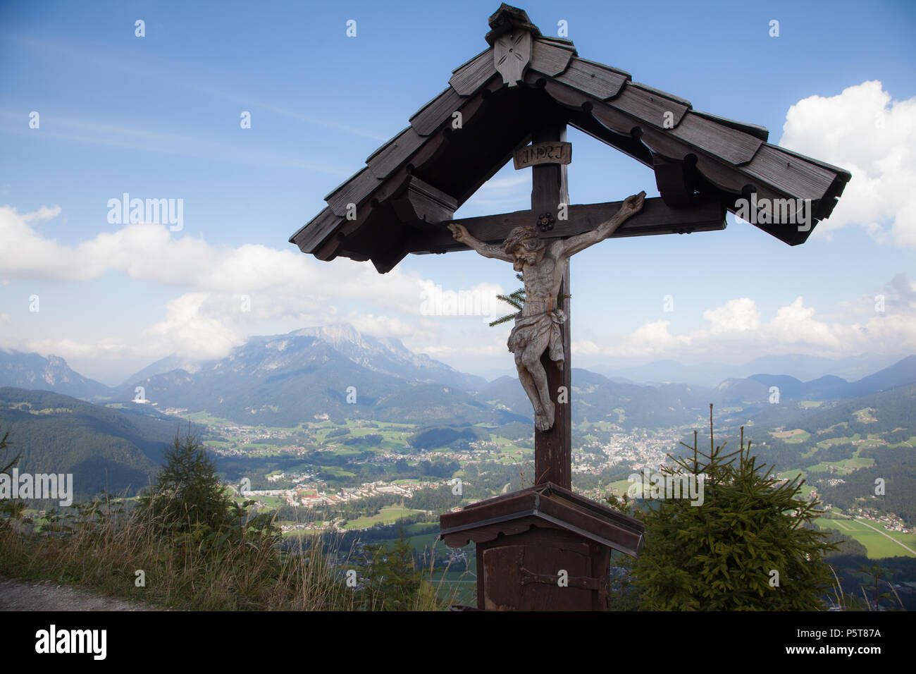 Ausblick vom Grünstein ins Berchtesgadener Land Stockfoto