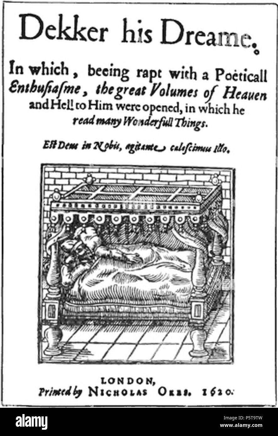 N/A. Englisch: Holzschnitt aus Titelseite Dekker seine Dreame (1620). 1620. Holzschnitt aus Titelseite der veröffentlichten Spielen 432 Dekker seine Dreame (1620) Stockfoto