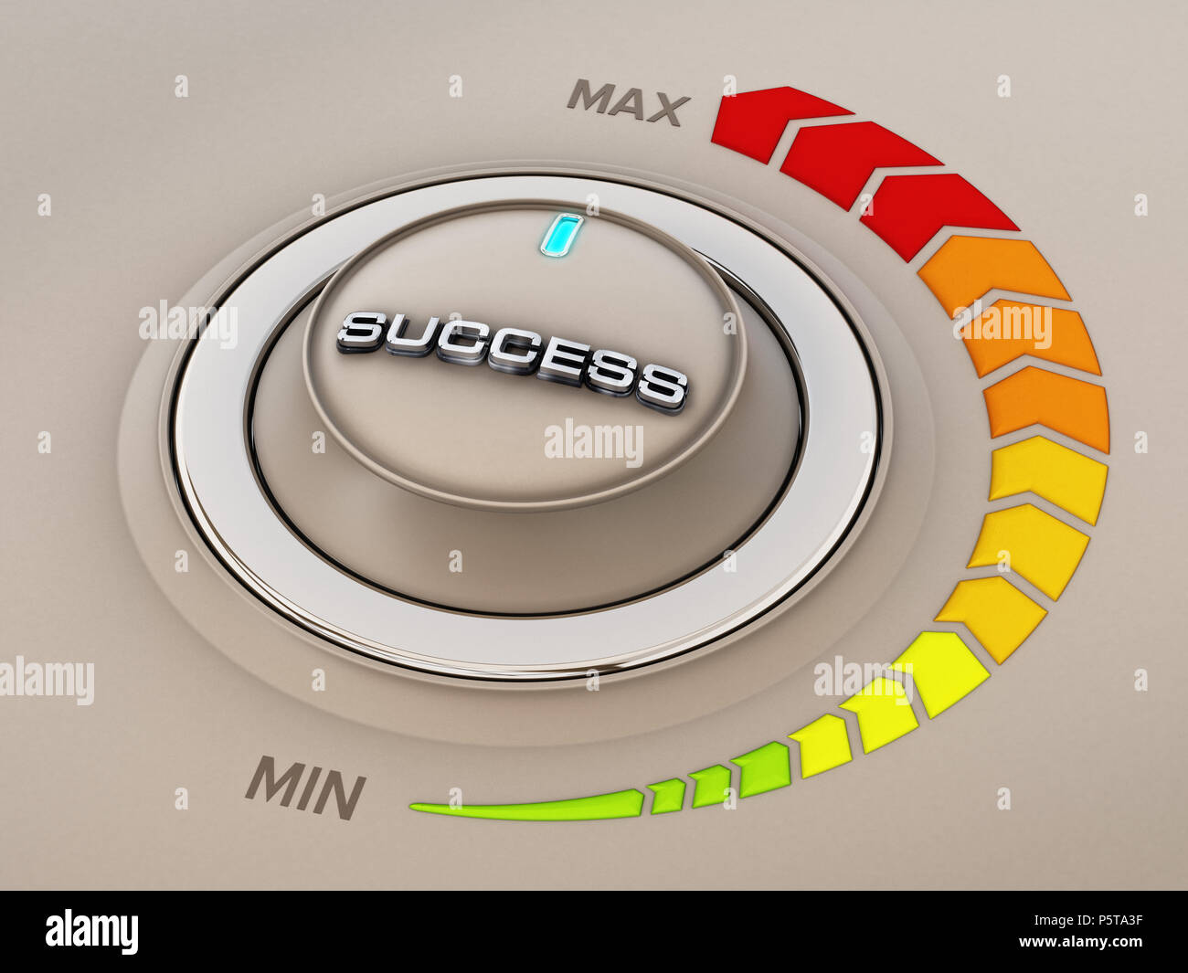 Vintage Style Control-Knopf Zifferblatt mit Erfolg Wort. 3D-Darstellung. Stockfoto