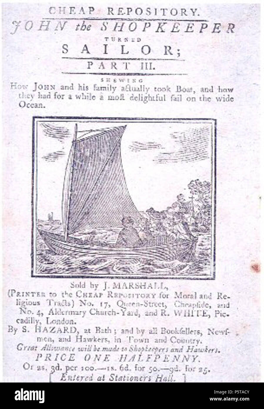 N/A. Abdeckung von Hannah Mehr's (1745-1833) "Die ladenbesitzer sich Sailor." Von der preiswerten Repository Tracts. Bei Stationers Hall eingetragen. 1796. 1796. Unbekannt 335 Billig Repository-Shopkeeper TurnedSailor Stockfoto