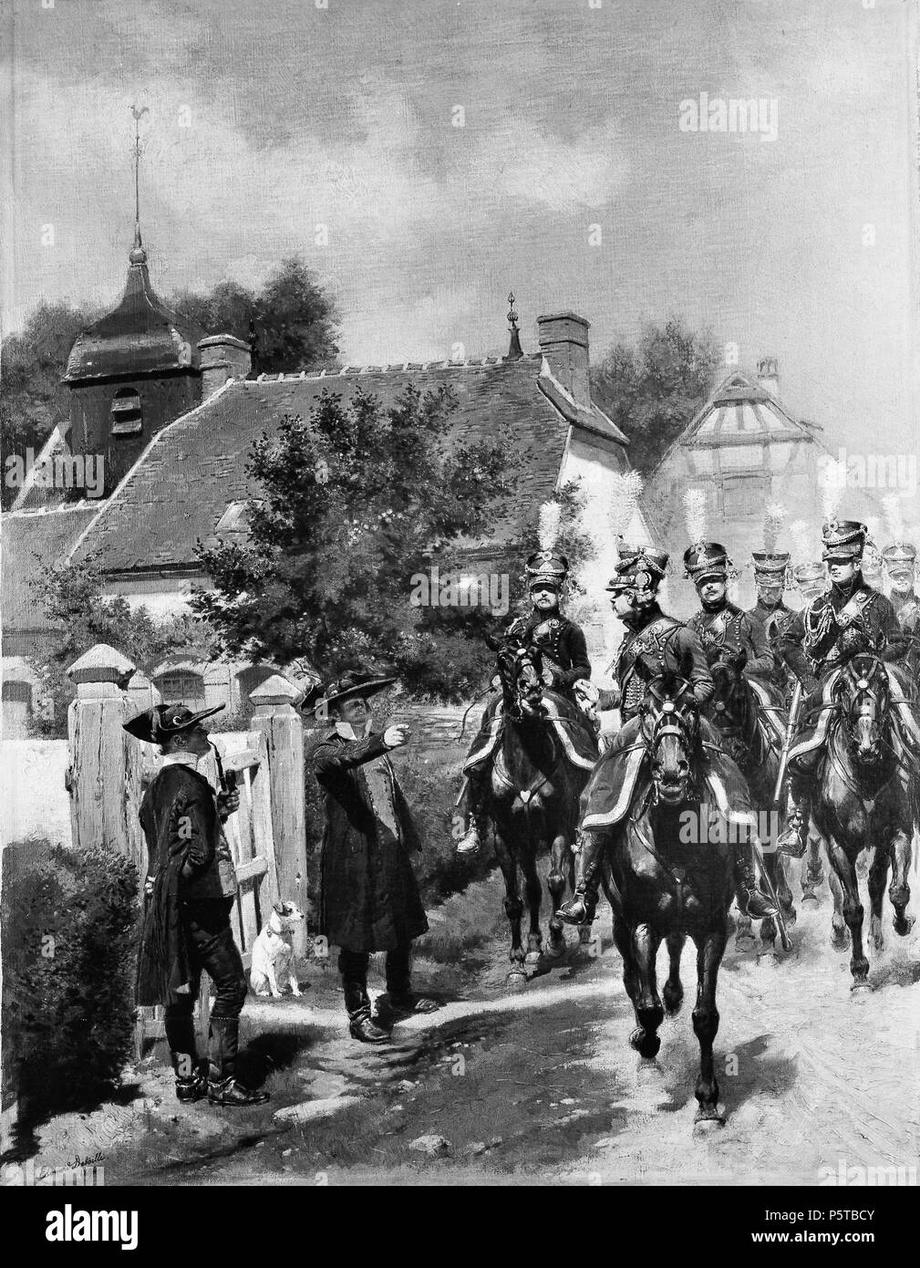 N/A. Schwarze und weiße Kunstwerk mit dem Titel "Gendarmen d'Tierseuchenverordnung" von Edouard Detaille. 1894. Édouard Detaille (1848-1912) Alternative Namen Jean-Baptiste-Édouard Detaille Beschreibung Französische Maler Geburtsdatum / Tod vom 5. Oktober 1848 vom 23. Dezember 1912 / 24 Dezember 1912 Ort der Geburt / Todes Paris Paris arbeiten Zeitraum Français: Seconde moitiée du XIXe siècle Authority control: Q 724148 VIAF: 51712915 ISNI: 0000 0001 21327238 ULAN: 500014480 LCCN: n 92096035 WGA: DETAILLE, Jean Baptiste Edouard WorldCat 441 Detaille - Gendarmen d'Tierseuchenverordnung Stockfoto