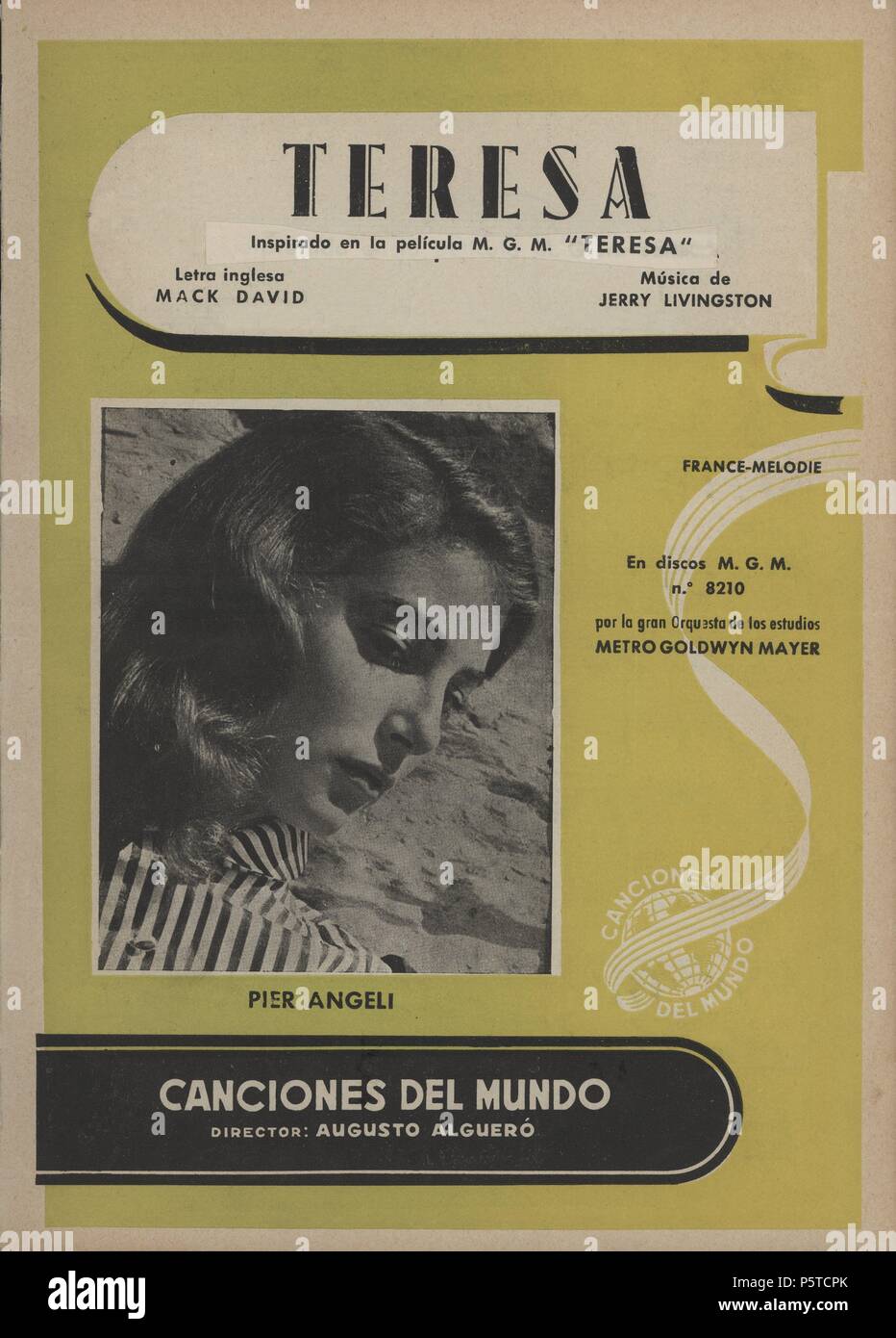 Partitura musikalische y cancionero. Teresa, Banda Sonora de la película del mismo título, Música de Jerry Livingston. Barcelona, 1951. Stockfoto