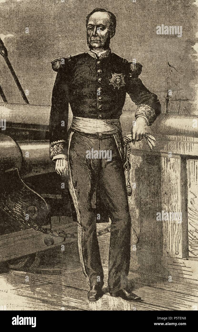 Amédée Courbet (1827-1885). Französischer Admiral. Gestochen von F. Meaulle. Die Illustration, 1884. Stockfoto